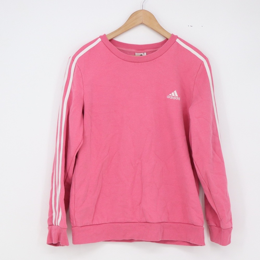 Adidas Sweatshirt Womens L Pullover Pink 3-Stripes Embroidered Logo Excellent